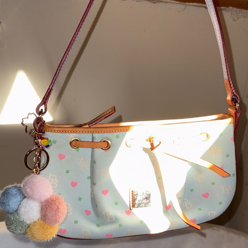 Dooney & Bourke Mint Pastel Heart Mini Shoulder Bag with Pom Pom Charm